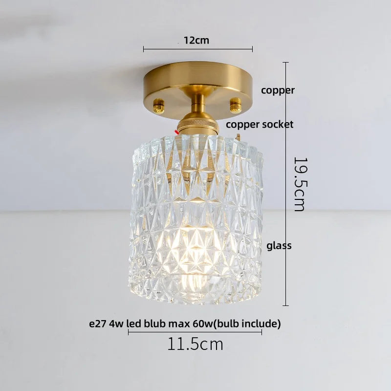 DecorBites™ Glass Grid LED Ceiling Lamp: Luxury Crystal Nordic Copper Ceiling Lights