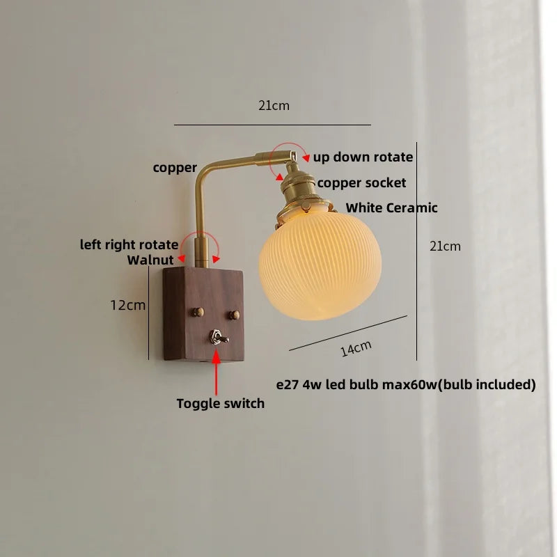 DecorBites™ Clear Glass LED Wall Lights Modern Wood Walnut Copper Stair Fixture