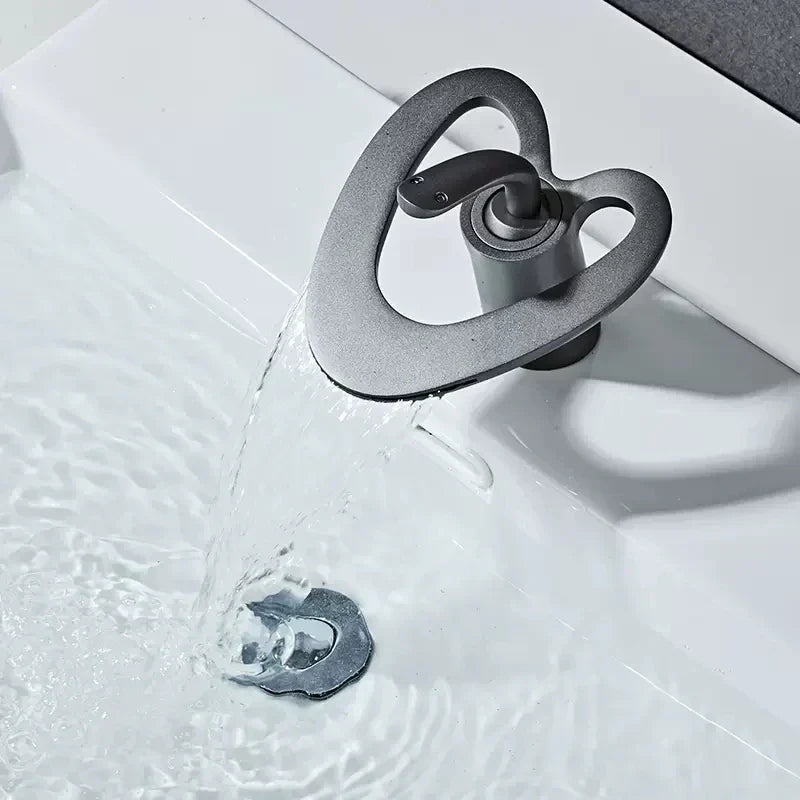 DecorBites™ Black Gray Brass Waterfall Basin Faucet Hot Cold Mixer Tap White Gold
