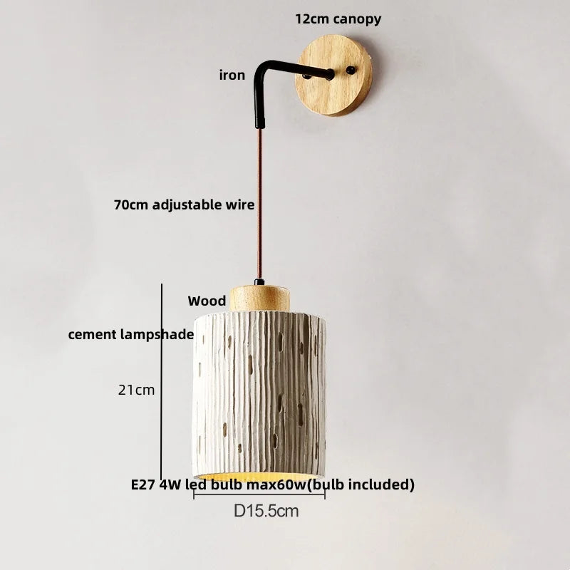 DecorBites™ Japanese Style LED Wall Light Cement Bedside Lamp with Pull Chain Switch
