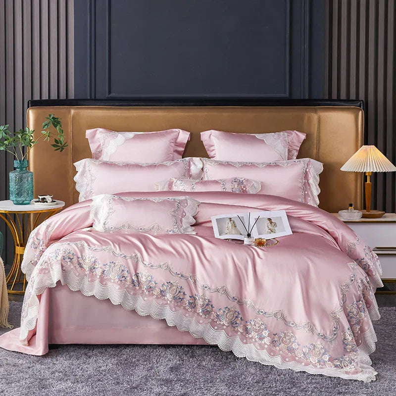 DecorBites™ Lace Silk Cotton Luxury French Wedding Bedding Set for Chic Princess Bedrooms