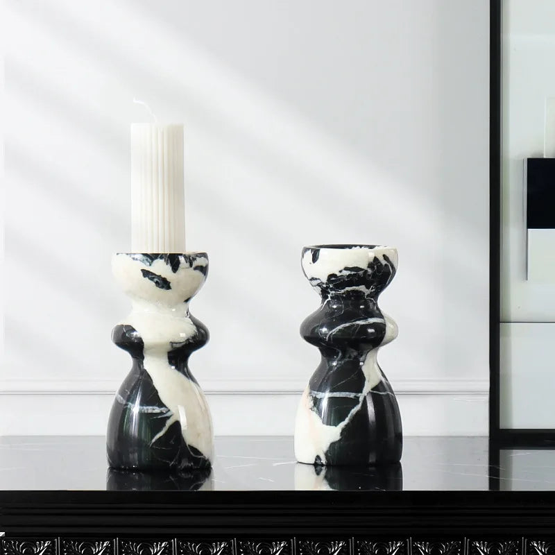 DecorBites™ Grand Antique Marble Candlestick Holder: Modern French Fireplace Dining Table Centerpiece