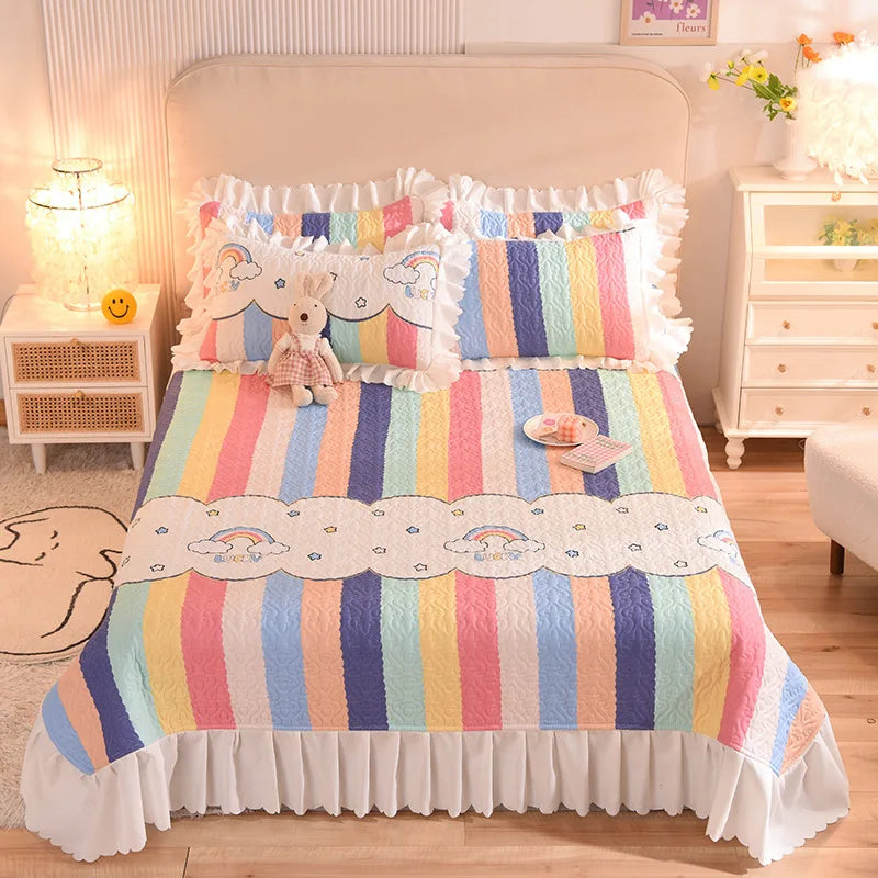 DecorBites™ Chiffon Quilted Bed Spread Set - Queen Size Cotton Bedspread Cover
