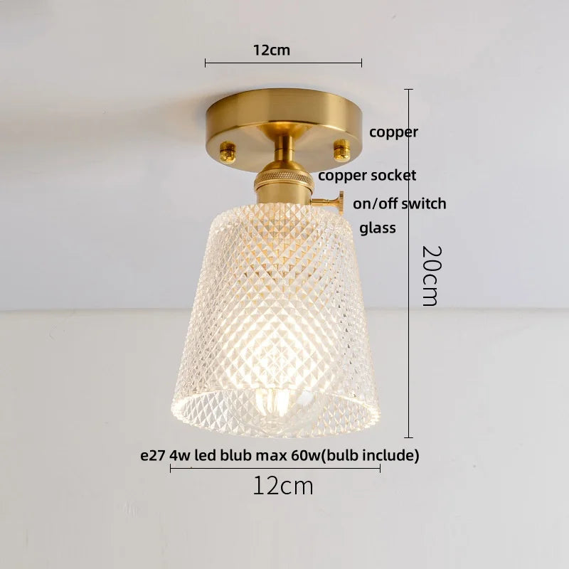 DecorBites™ Glass Grid LED Ceiling Lamp: Luxury Crystal Nordic Copper Ceiling Lights