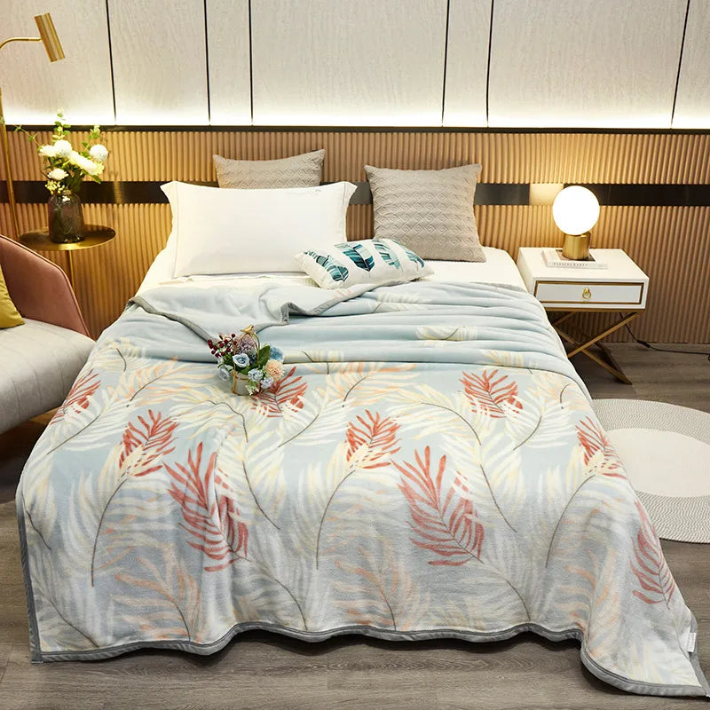 DecorBites™ Cozy Flannel Blanket for All Seasons: Double-Sided Velvet Bed Cover, Single Double