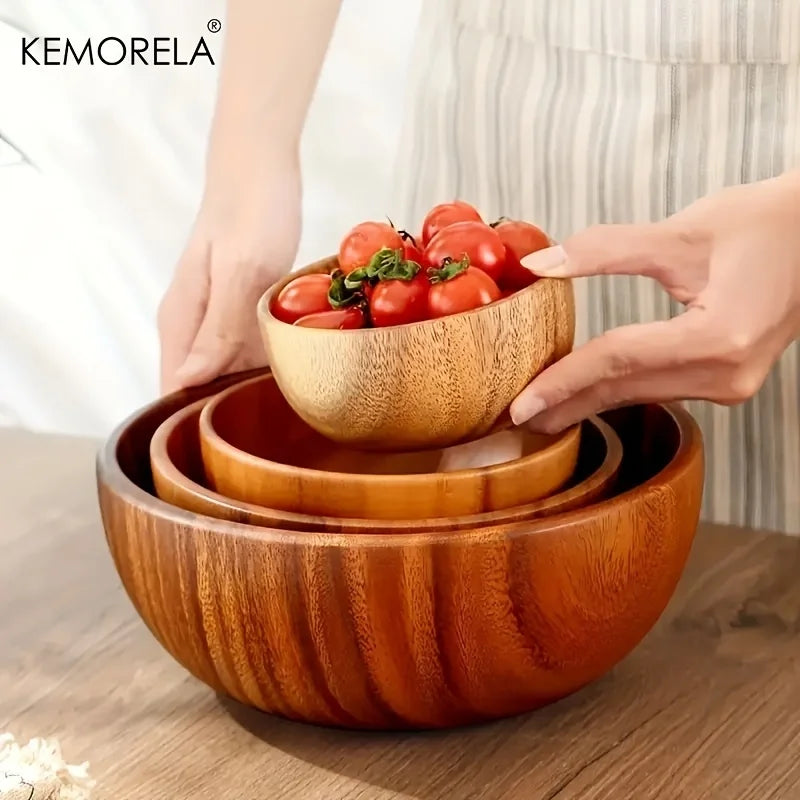 DecorBites™ Acacia Wooden Salad Bowl - Anti-scalding Wooden Bowl for Fruit, Vegetables, and Ice Cream