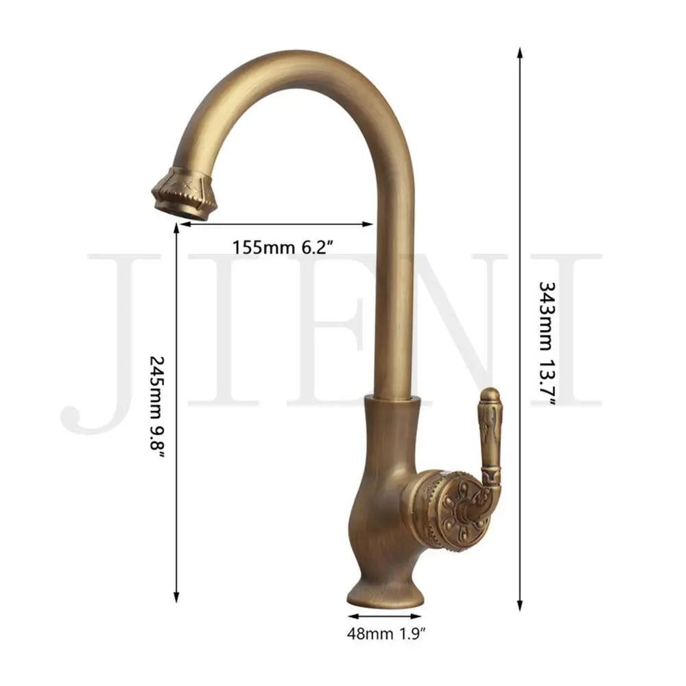 DecorBites™ Antique Brass Swivel Bathroom Faucet Mixer Tap with Single Handle