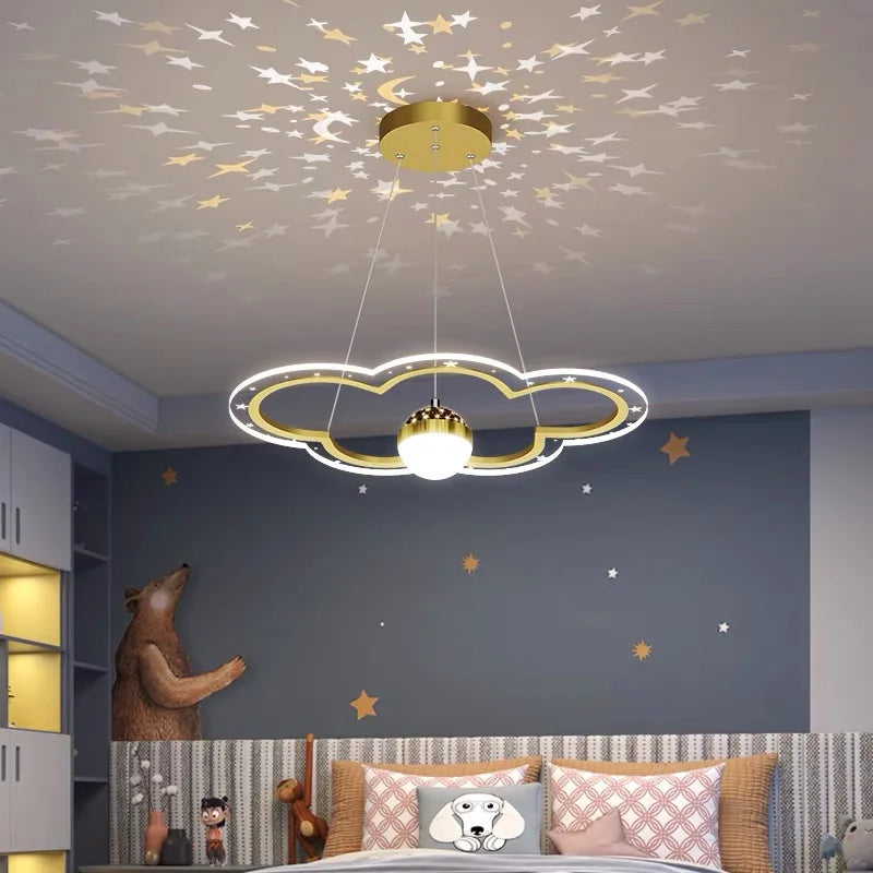DecorBites™ Cloud Flower LED Chandelier: Modern Starry Sky Decor for Kid's Bedroom and Study Hall