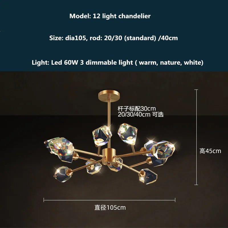 DecorBites™ Copper LED 3-Light Dimmable Crystal Chandelier