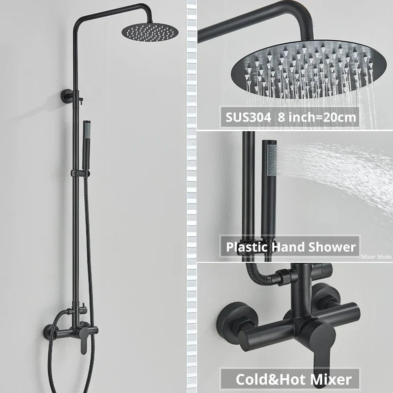 DecorBites™ Black Shower Faucet Set with Rainfall Shower Head and Wall Mounted Mixer Tap