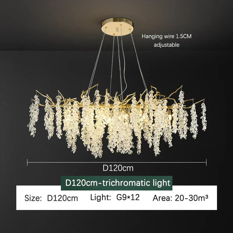 DecorBites™ Frosted Aluminum Golden Branch Crystal Chandelier