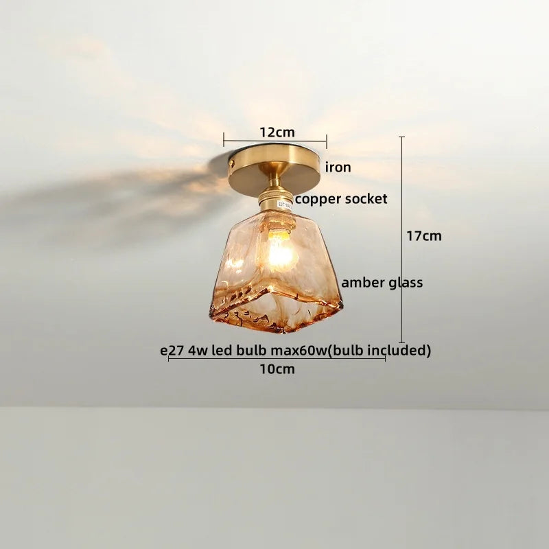DecorBites™ Amber Glass LED Ceiling Lights Modern Home Lighting Copper Socket