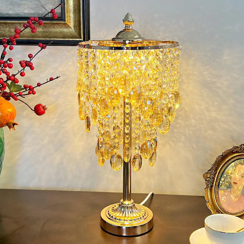 DecorBites™ Crystal Glass Table Lamp with Round Stand for Bedroom Living Room