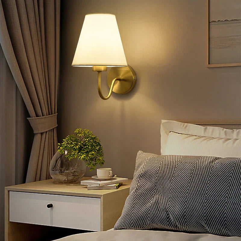 DecorBites™ Gold Fabric Wall Lamp: Modern Nordic Bedroom Light Fixture for Hotel Aisle & TV Background.