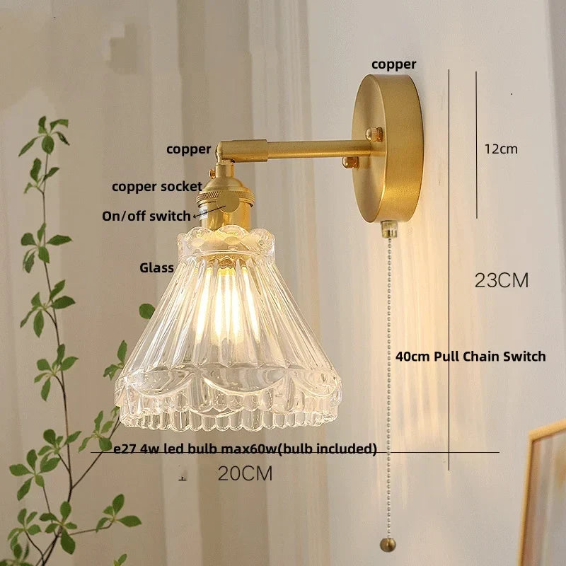 DecorBites™ Brass LED Wall Sconce with Pull Chain Switch, Nordic Design