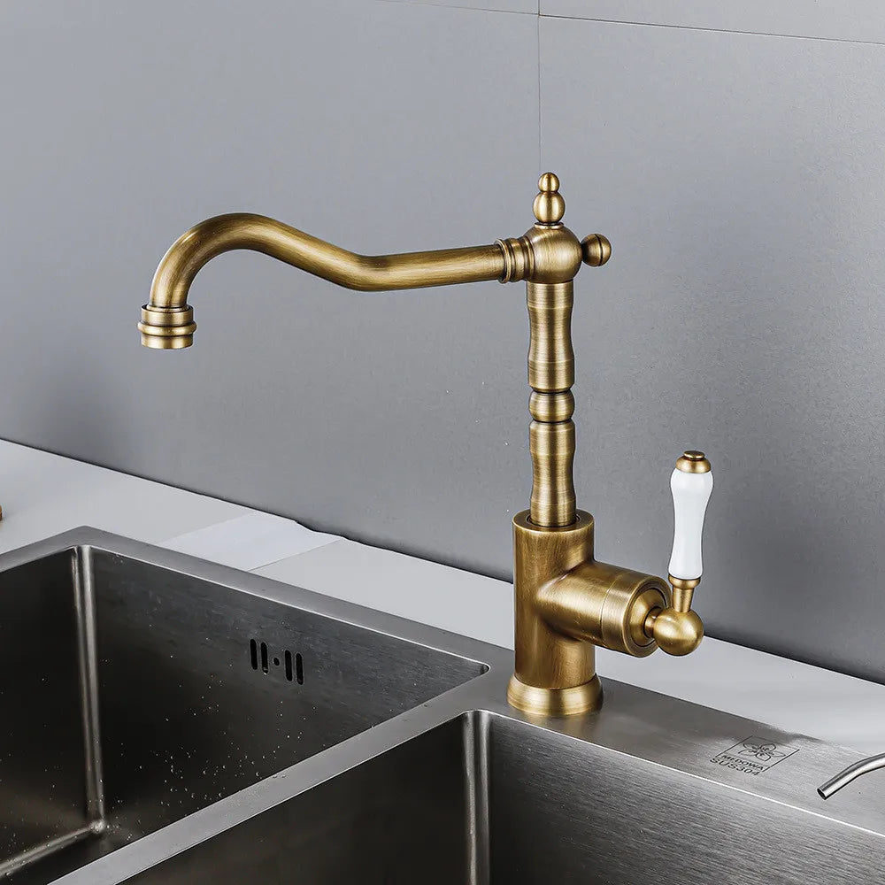 DecorBites™ Black Antique Kitchen Faucet Single Lever Mixer Tap Hot Cold Water Chrome