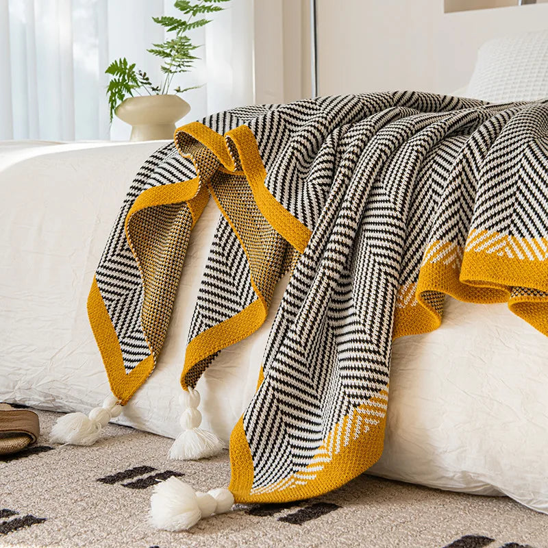 DecorBites™ Knitted Diagonal Stripe Sofa Blanket for Warm Autumn Winter Home Decor