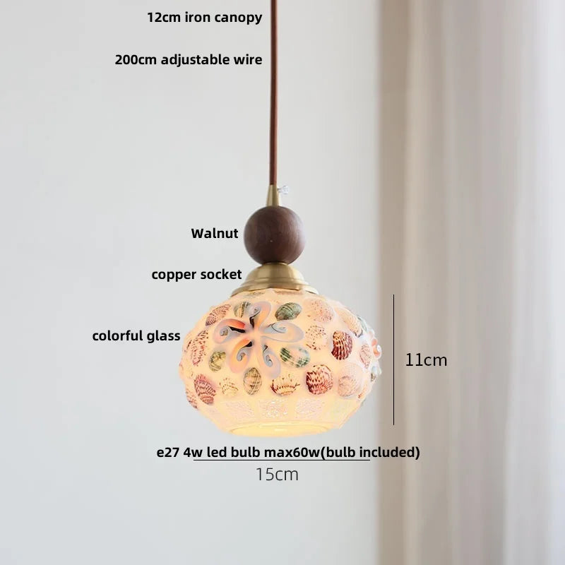 DecorBites™ Amber Glass LED Pendant Light - Modern Nordic Design with Iron Base