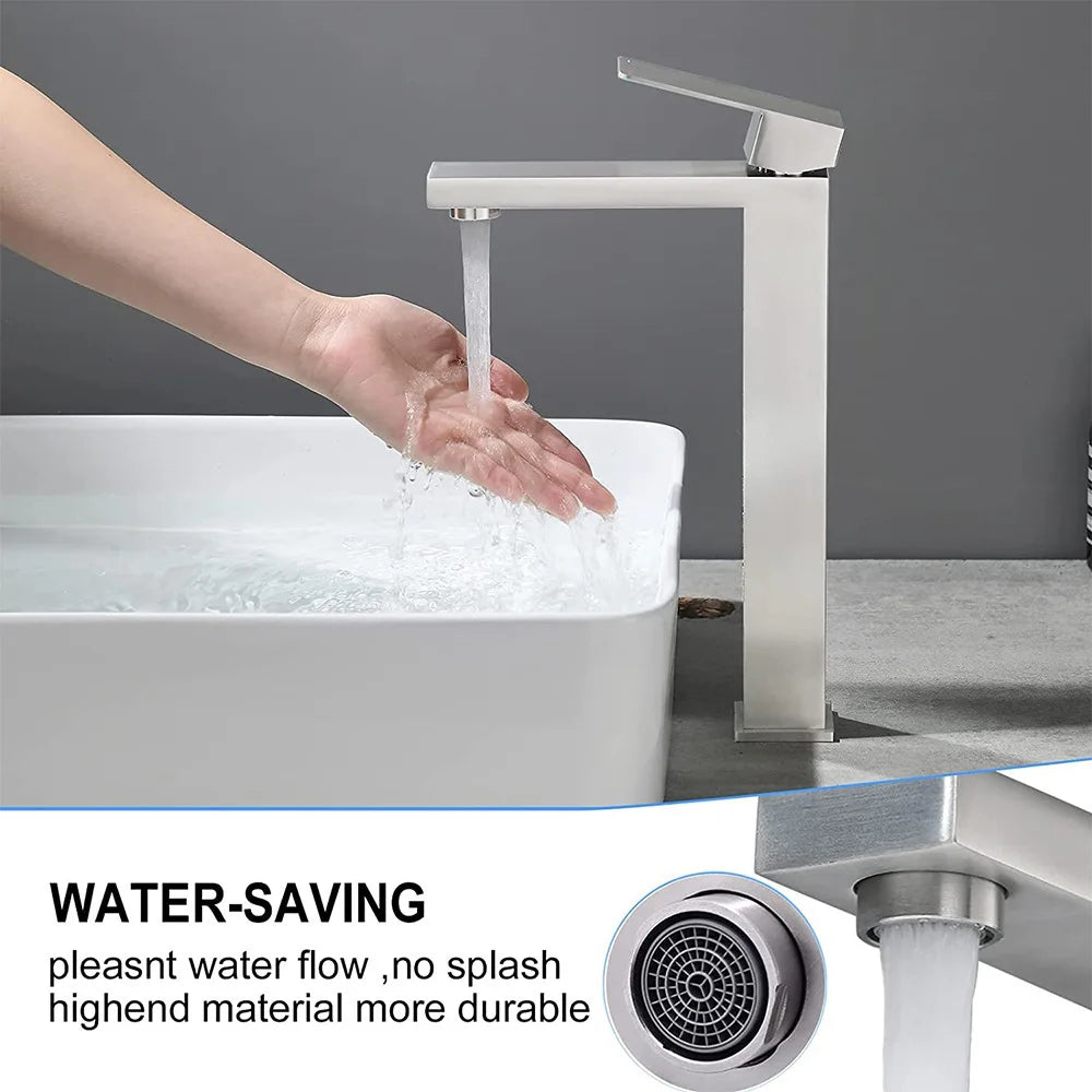 DecorBites™ Brushed Gold Basin Faucet Single Handle Cold Hot Water Mixer Deck Mounted