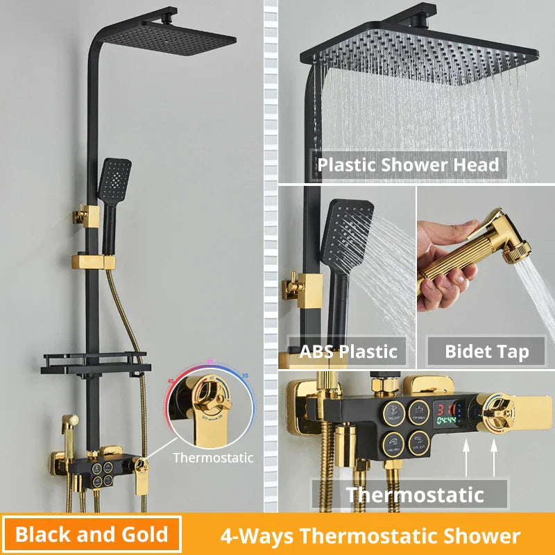 DecorBites™ Digital Display Thermostatic Shower Faucet Set with Rain Shower Head