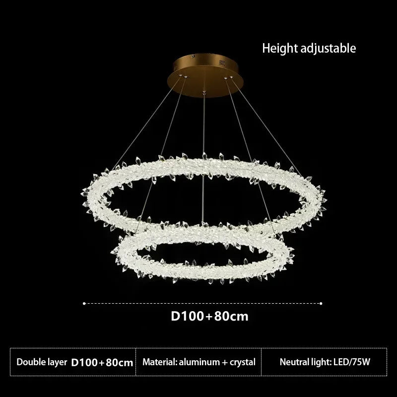DecorBites™ Crystal Flower LED Chandelier: Elegant Round Pendant Light for Dining & Living Room