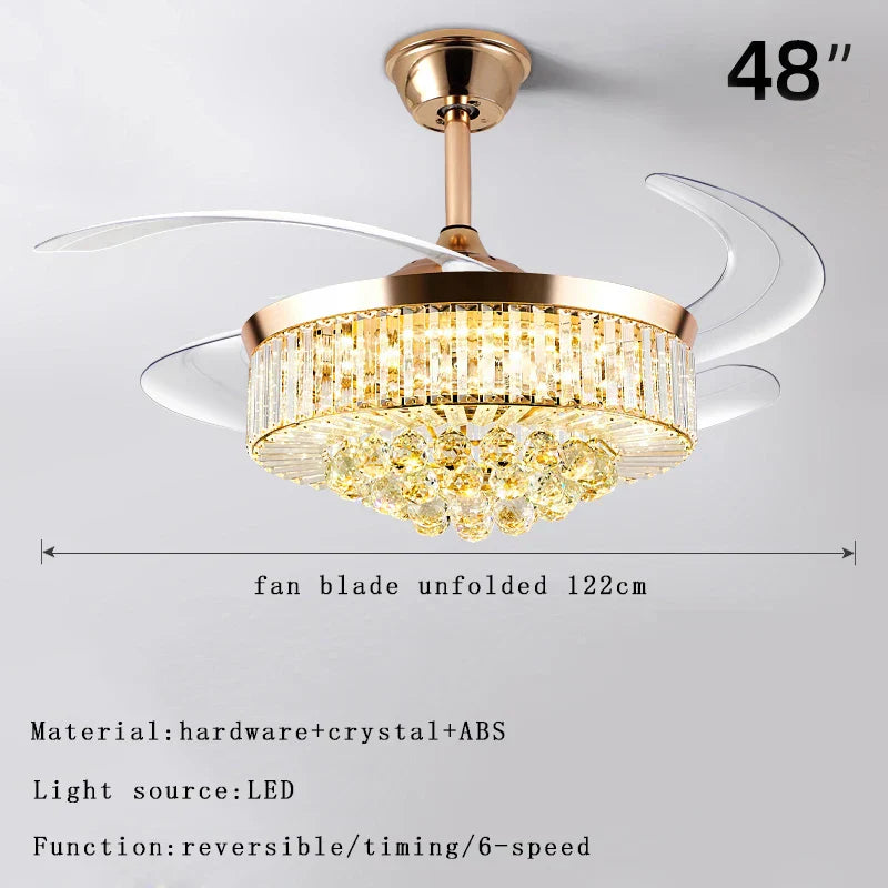DecorBites™ Crystal Chandelier Ceiling Fan with Dimmable LED Lighting and Remote Control