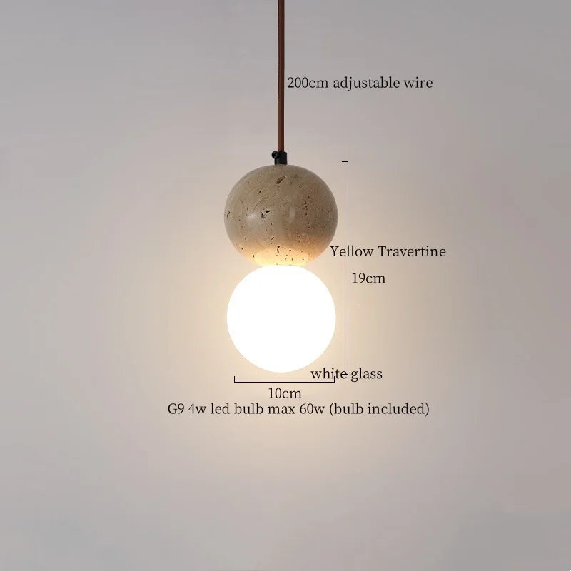 DecorBites™ LED Pendant Lamp Yellow Travertine Wood Nordic Minimalism Hanging Light