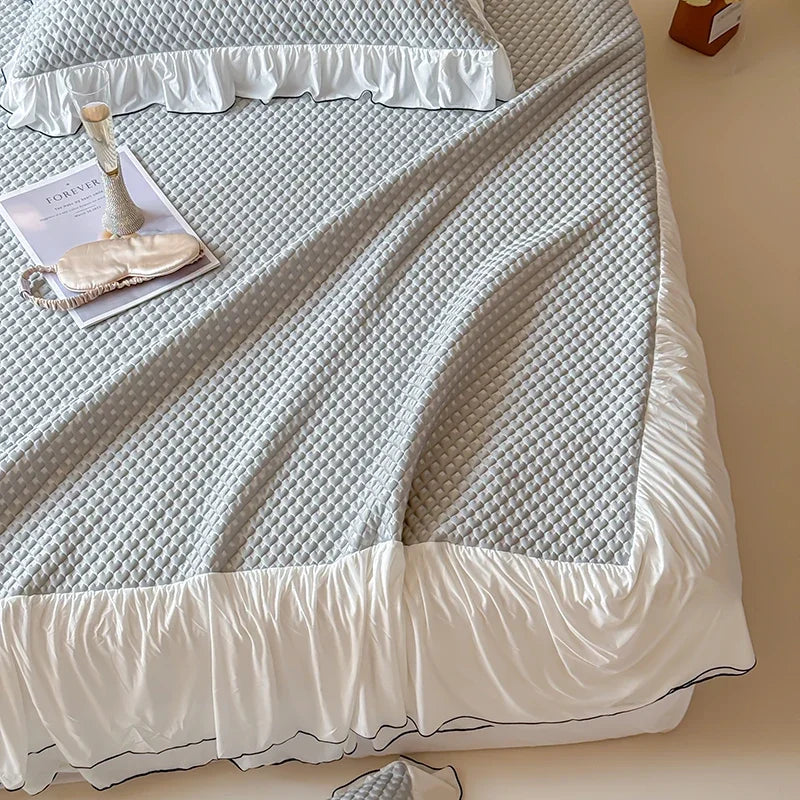 DecorBites™ Cool Feeling 3-Piece Bedding Set - Solid Color Bedskirt, Bedspreads, Sheets & Pillowcases