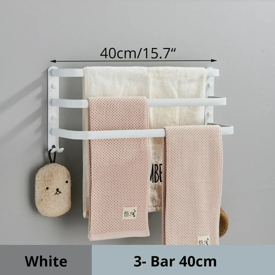 DecorBites™ Aluminum Bathroom Towel Rack with Hook, Wall Mounted Multiple Layer Cloth Hanger
