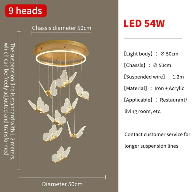 DecorBites™ Gold LED Butterfly Pendant Lights for Home Staircase, Living Room, Bedroom Chandeliers