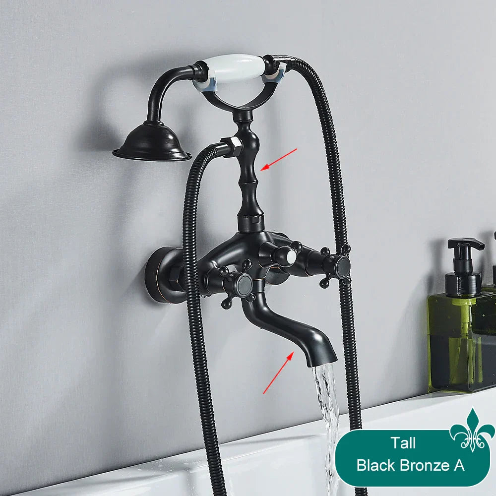DecorBites™ Antique Brass Telephone Shape Wall Mounted Bathtub Faucet