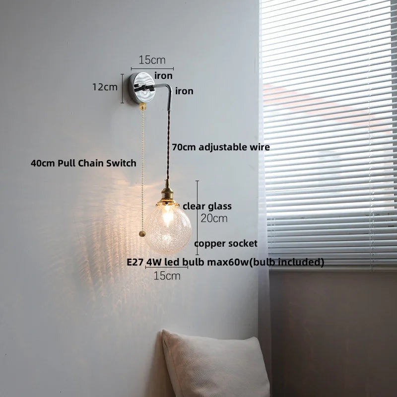 DecorBites™ Ceramic LED Wall Sconce Pull Chain Switch Bedside Lamp White Nordic Modern Fixtures