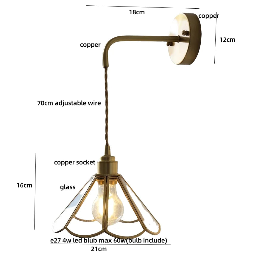 DecorBites™ Blue Glass LED Wall Sconce Pull Chain Switch Staircase Tiffany Style Mirror Light