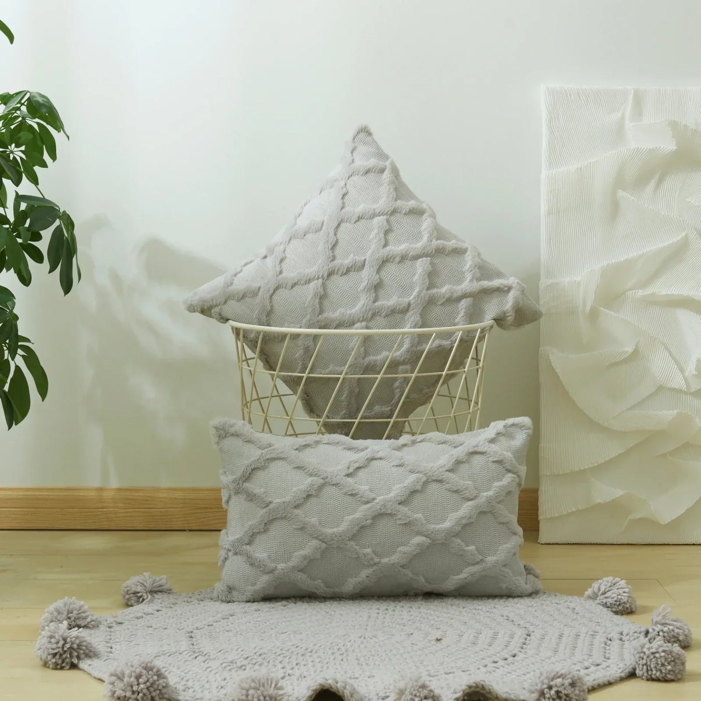 DecorBites™ Diamond Solid Embroidery Cushion Cover for Modern Home Decor
