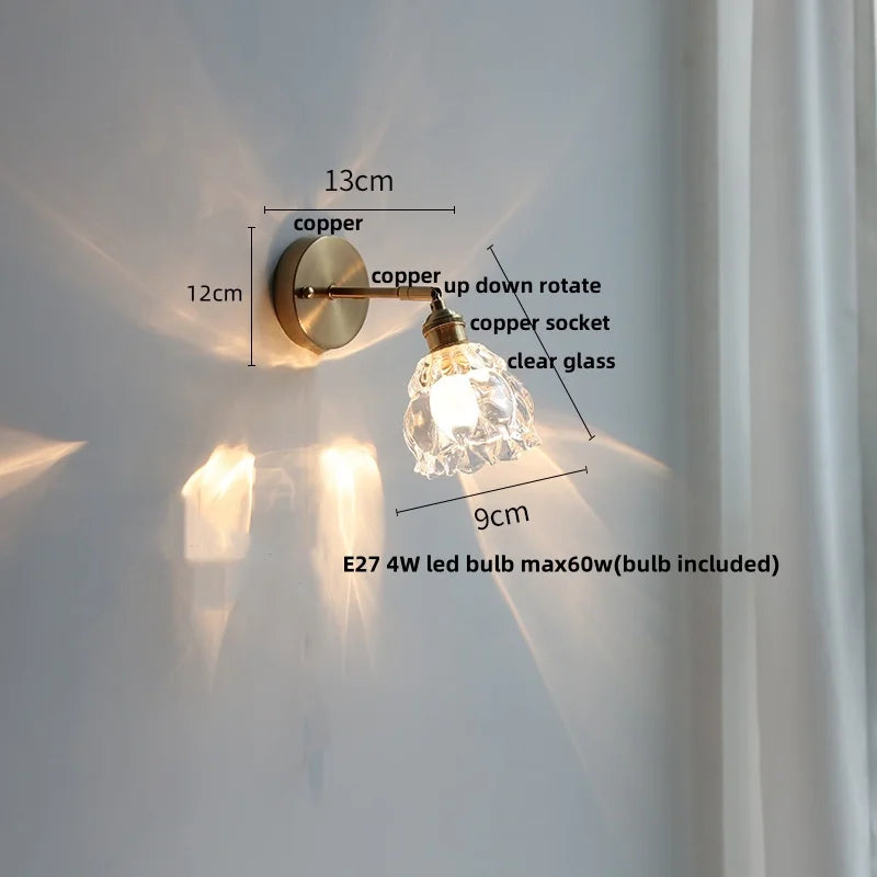 DecorBites™ Glass Base LED Wall Sconce, Pull Chain Switch, Modern Rotate Stair Light