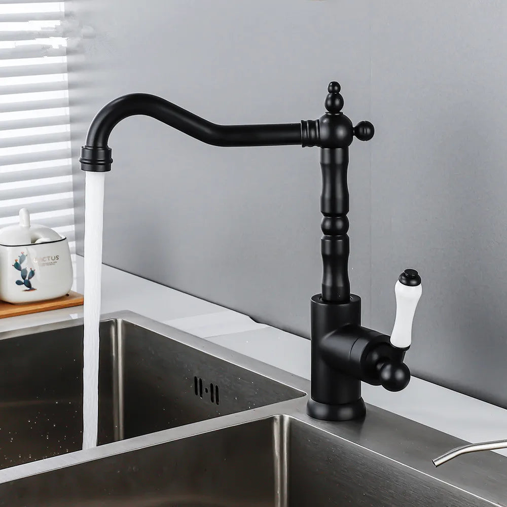 DecorBites™ Black Antique Kitchen Faucet Single Lever Mixer Tap Hot Cold Water Chrome