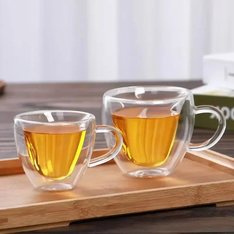 DecorBites™ Heart Love Double Wall Glass Mug with Handle for Coffee Tea Milk Juice