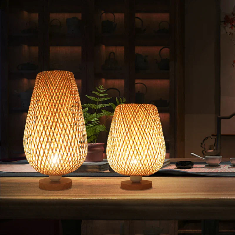 DecorBites™ Bamboo Table Lamp Handmade Bedroom Living Room Decor Wood Light