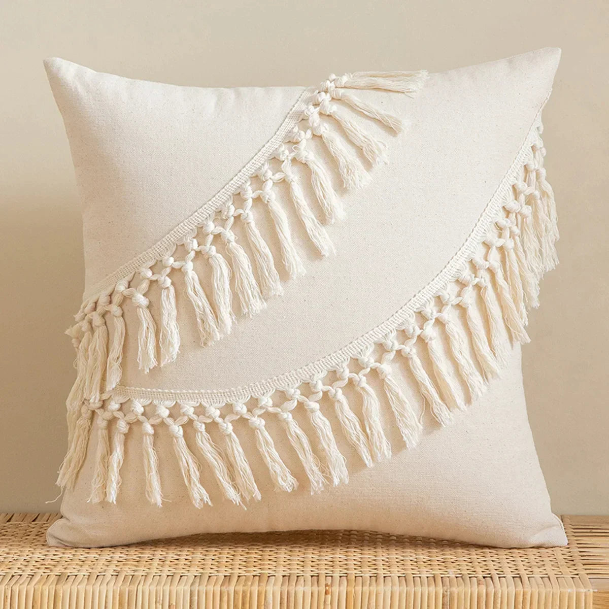 DecorBites™ Boho Macrame Woven Cushion Cover for Home Decor, Comfy Farmhouse Pillow Case