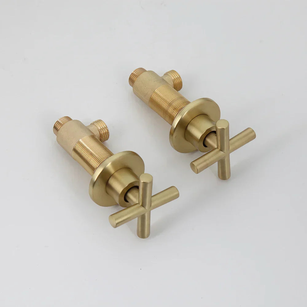 DecorBites™ Brushed Gold Rainfall Shower Faucet Set with Dual Handles and Wall Mount