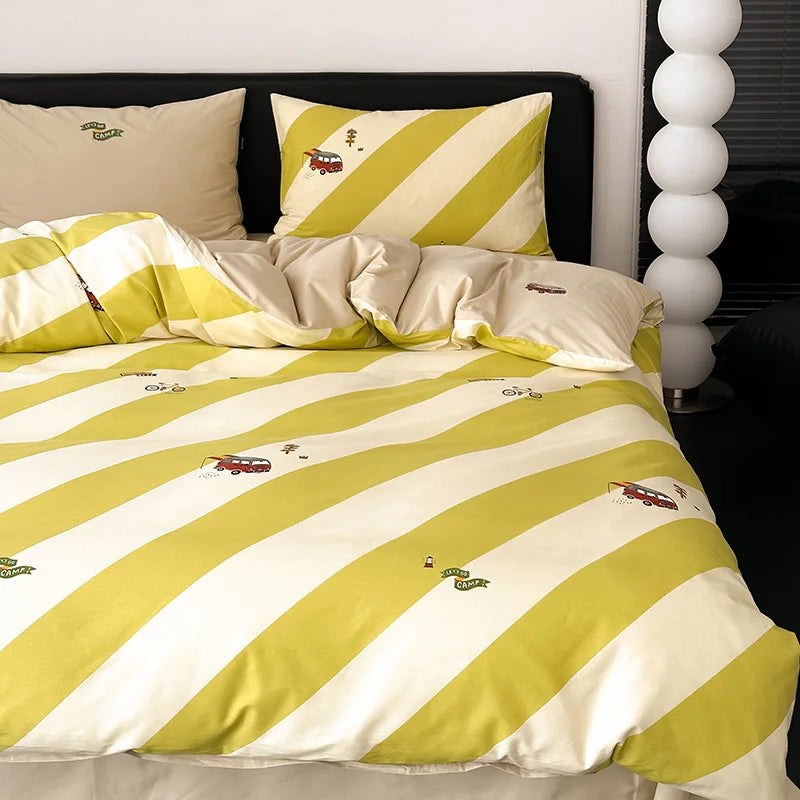 DecorBites™ Embroidered Cotton Duvet Cover Set, King Size Bedding Set with Soft Bed Sheet