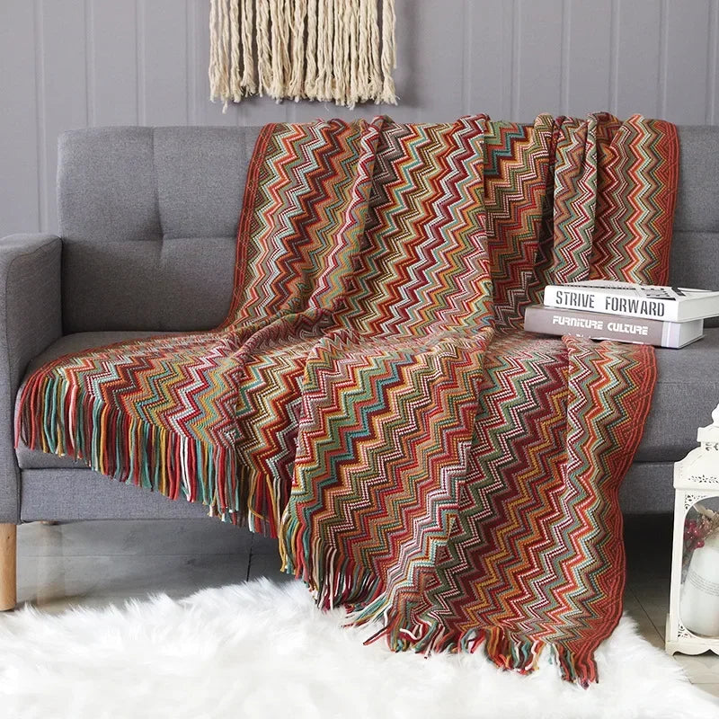 DecorBites™ Knitted Striped Sofa Blanket