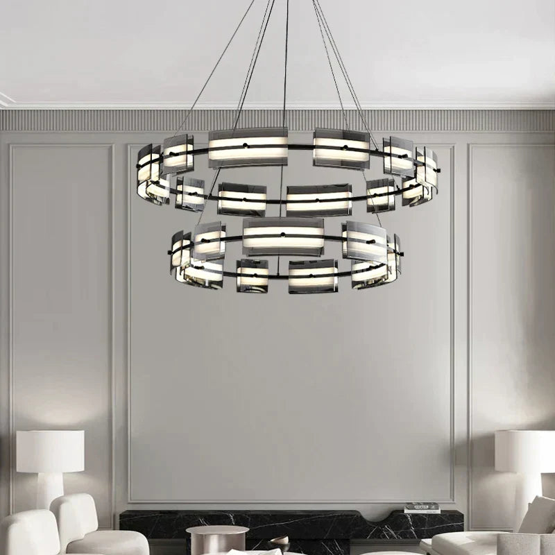 DecorBites™ Glass Restaurant Chandelier, High-End All Copper Lighting Fixture