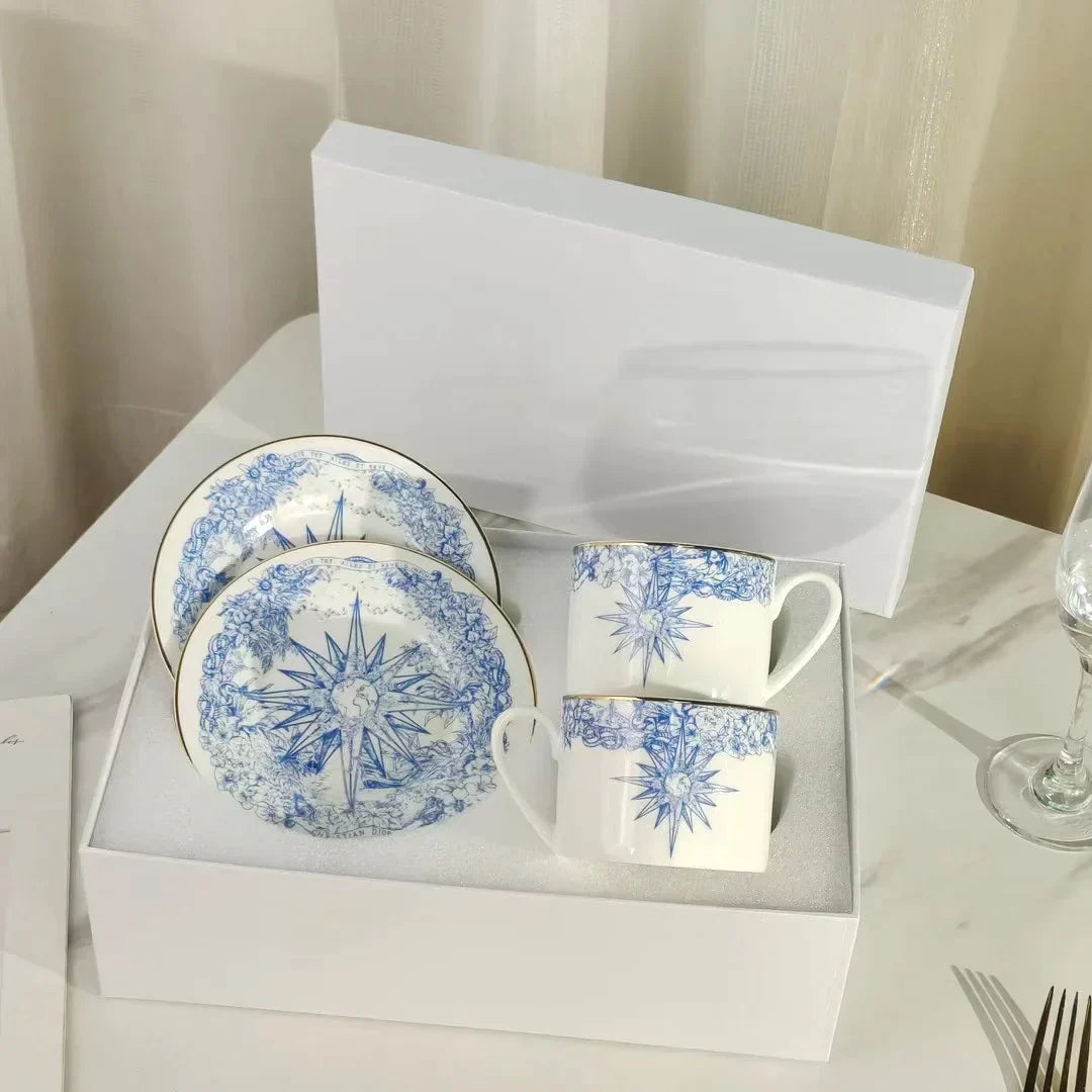 DecorBites™ Bone China Coffee and Tea Cup Set with Saucer, Teaware, Dessert Dish