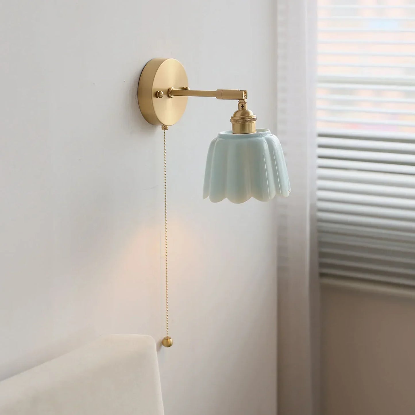 DecorBites™ Copper Wall Light Fixture Bedroom Bedside Sconce White Ceramic Lamp