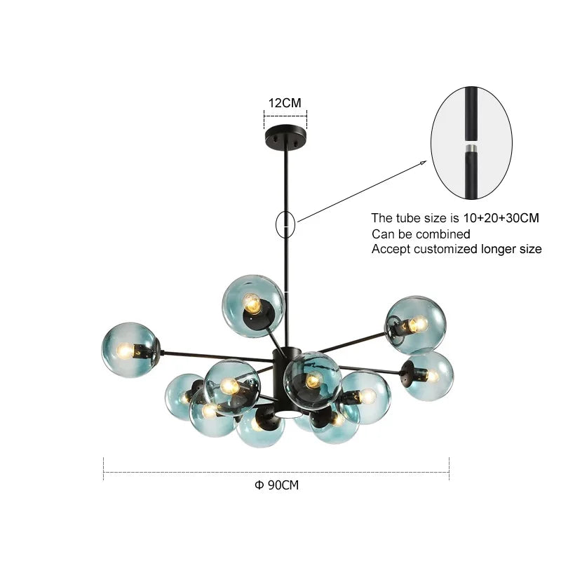 DecorBites™ Glass Ball Chandelier - Art Deco Black Pendant Lighting for Home Dining Room