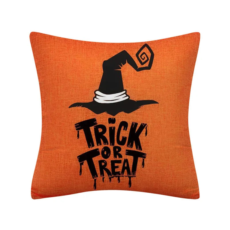 DecorBites™ Halloween Linen Cushion Cover for Living Room Decor and Sofa - Trick or Treat