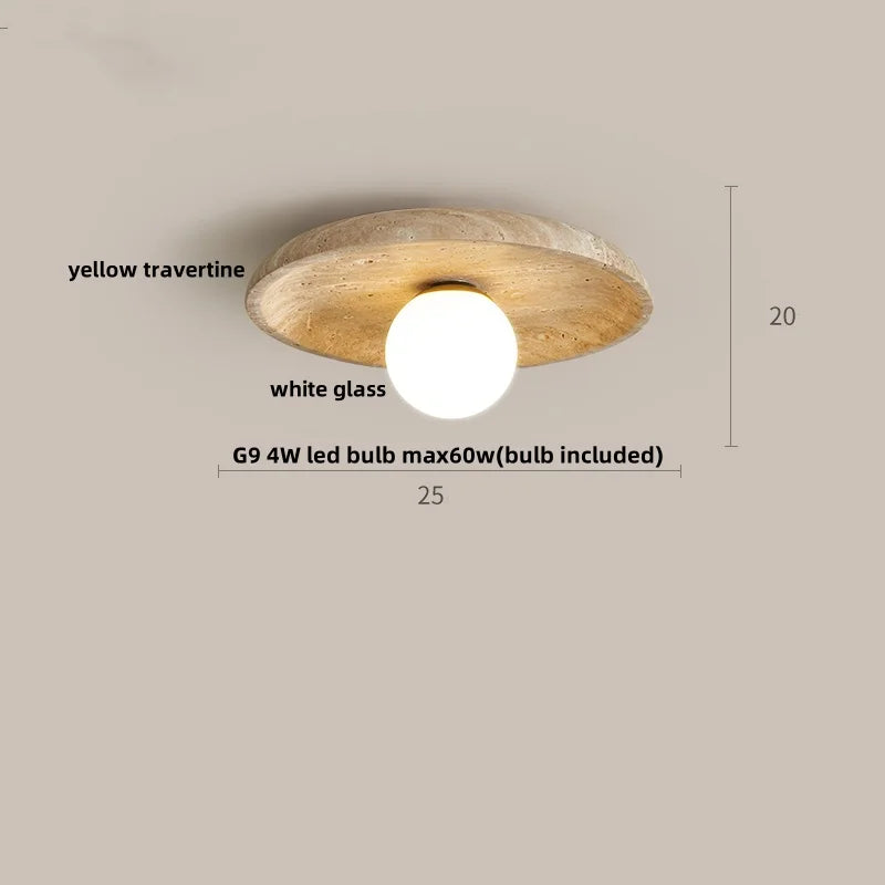 DecorBites™ Acrylic LED Ceiling Lamp Yellow Travertine Wood Canopy Wabi Sabi Style