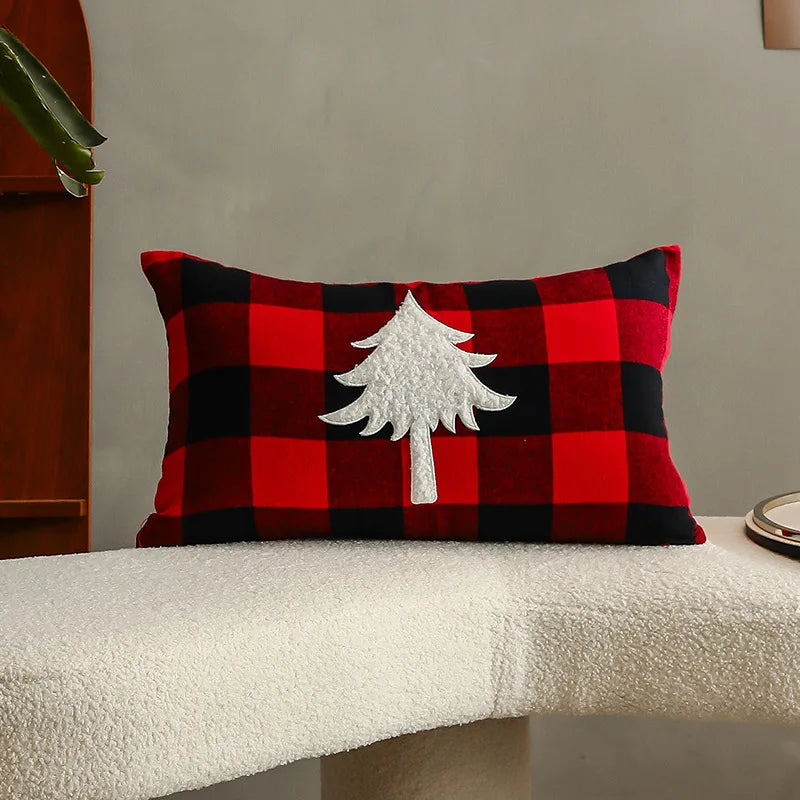 DecorBites™ Christmas Letter Embroidery Plaid Cushion Cover Set