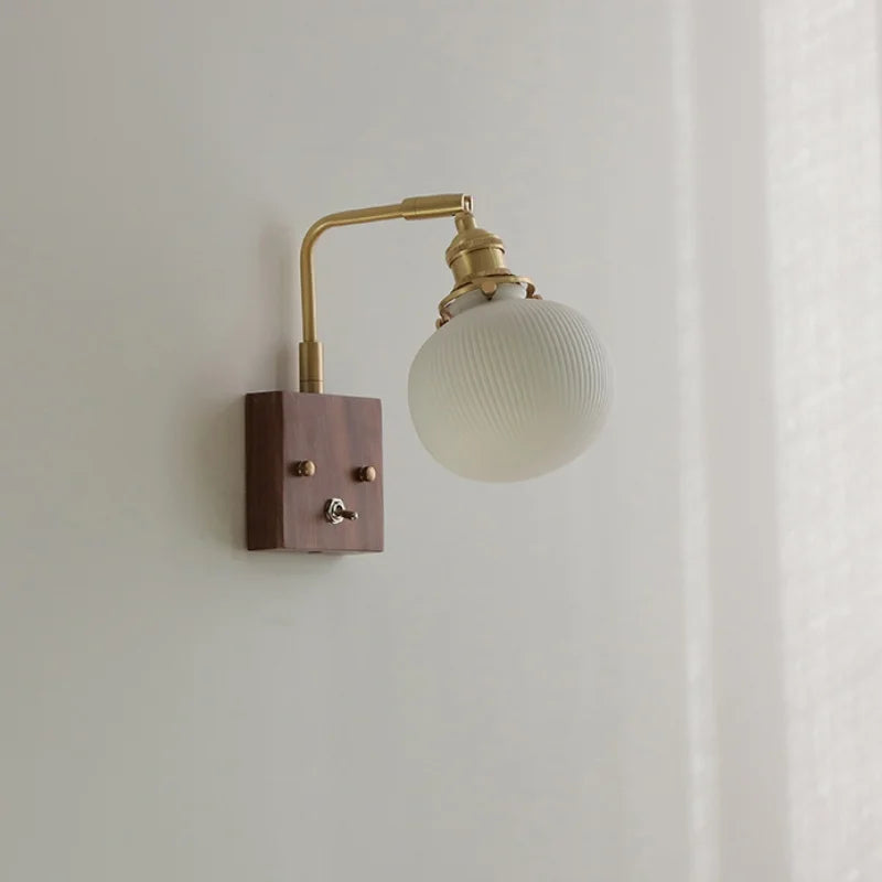 DecorBites™ Ceramic LED Wall Light Fixture White Copper Walnut Ash Bedside Lamp